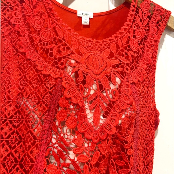 {Anthropologie | Tiny} Orange Lace Crochet Sleeveless Blouse - Picture 7 of 10